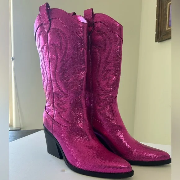 Nine West Western Pink Metallic Keeks boots size 8.5
Metallic cowboy boots - Picture 3 of 11